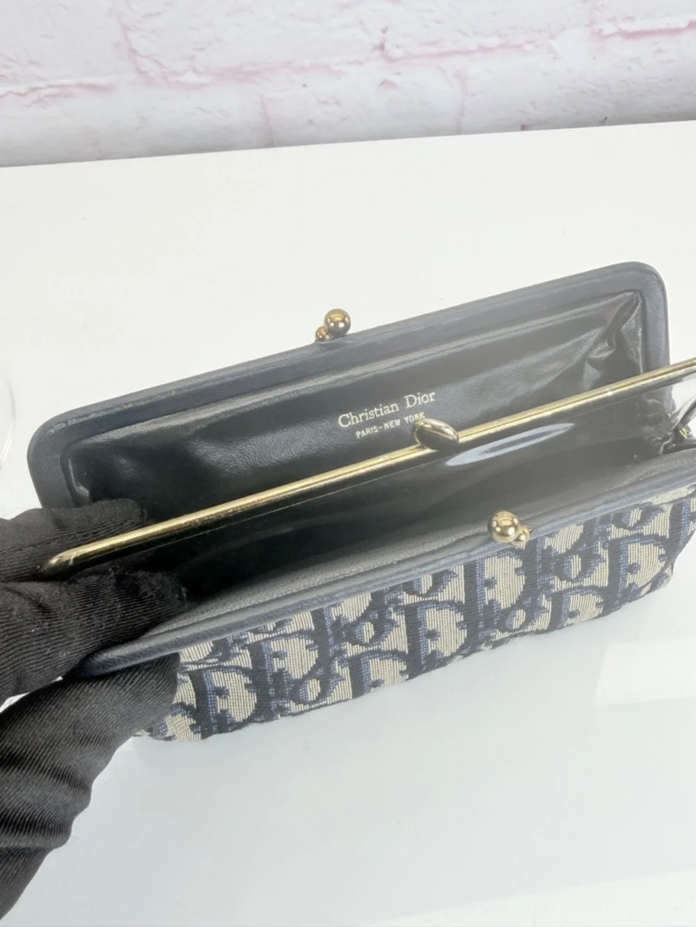Christian Dior Trotteur Vintage Classic Navy Kisslock Vintage Clasp Wallet